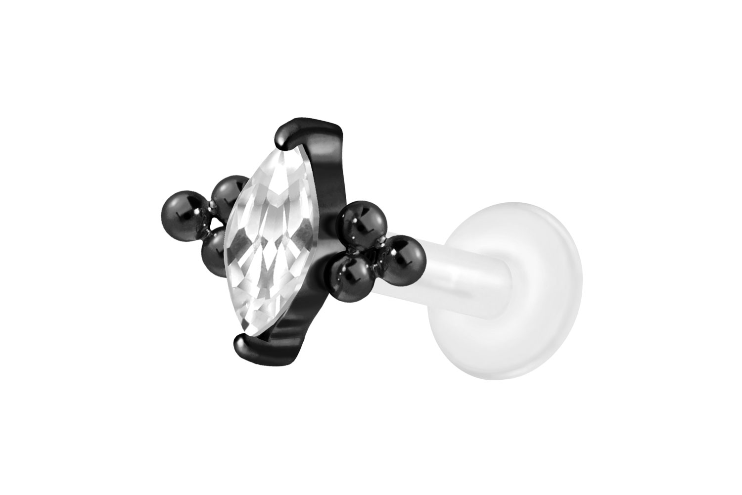 PTFE Labret Piercing mit Innengewinde + Titan-Aufsatz KRISTALLTROPFEN + 6 KUGELN